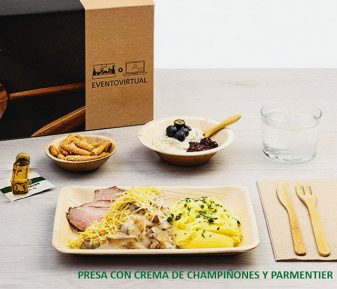 Kit Lunch. Menú A: Presa con crema de champiñones y parmentier.